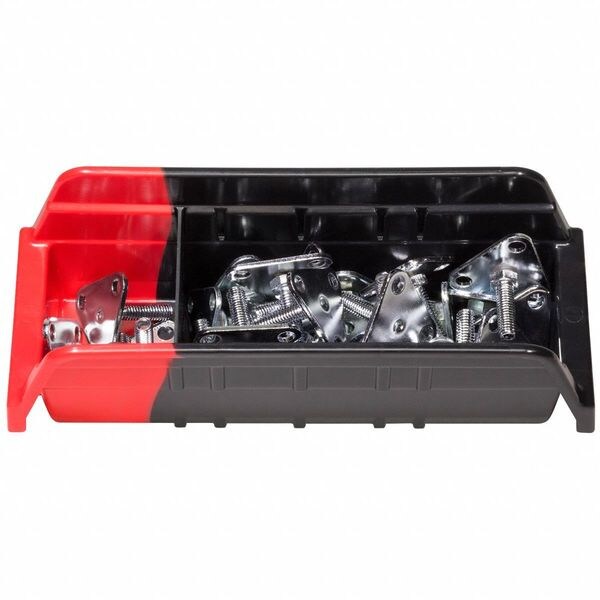 Shelf Storage Bin, Black/Red, Plastic, 11 5/8 in L x 4 1/8 in W x 4 in H, 10 lb Load Capacity