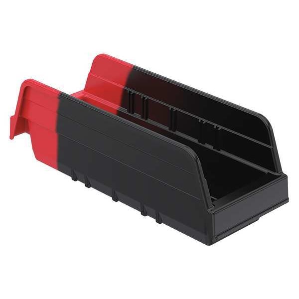 Shelf Storage Bin, Black/Red, Plastic, 11 5/8 in L x 4 1/8 in W x 4 in H, 10 lb Load Capacity