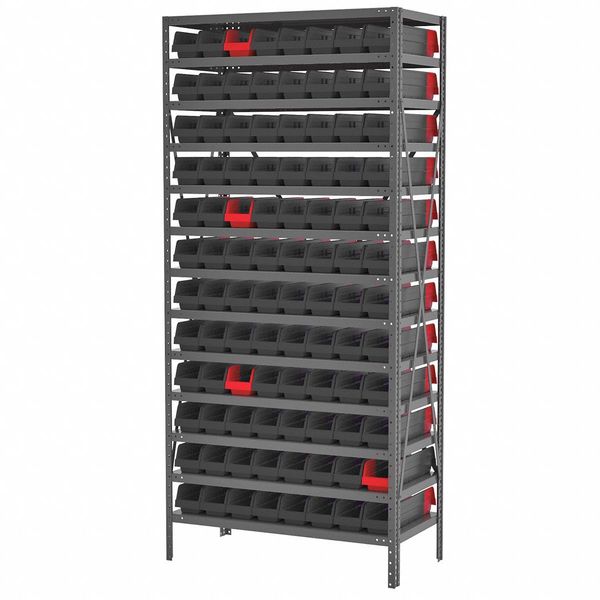 Shelf Storage Bin, Black/Red, Plastic, 17 7/8 in L x 4 1/8 in W x 4 in H, 15 lb Load Capacity