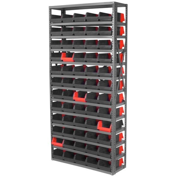 Shelf Storage Bin, Black/Red, Plastic, 11 5/8 in L x 6 5/8 in W x 4 in H, 15 lb Load Capacity