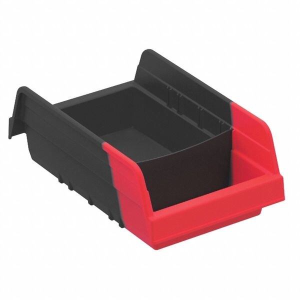 Shelf Storage Bin, Black/Red, Plastic, 11 5/8 in L x 6 5/8 in W x 4 in H, 15 lb Load Capacity