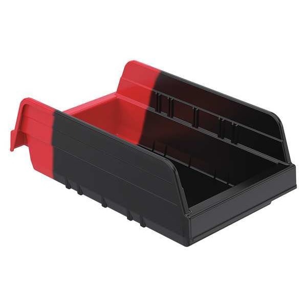 Shelf Storage Bin, Black/Red, Plastic, 11 5/8 in L x 6 5/8 in W x 4 in H, 15 lb Load Capacity