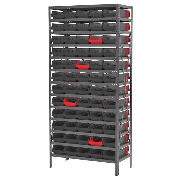 Shelf Storage Bin, Black/Red, Plastic, 17 7/8 in L x 6 5/8 in W x 4 in H, 20 lb Load Capacity