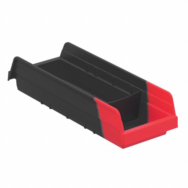 Shelf Storage Bin, Black/Red, Plastic, 17 7/8 in L x 6 5/8 in W x 4 in H, 20 lb Load Capacity