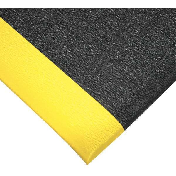 Antifatigue Runner, Black/Yellow, 60 ft. L x 3 ft. W, Polyurethane Coating over PVC Sponge