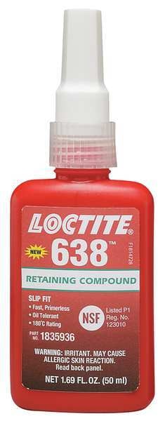 Retaining Compound, 638 Series, Green, Liquid, High Strength, 50 mL Bottle