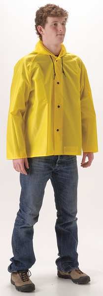 Rain Jacket with Hood, XL, PU/Nylon, 30inL