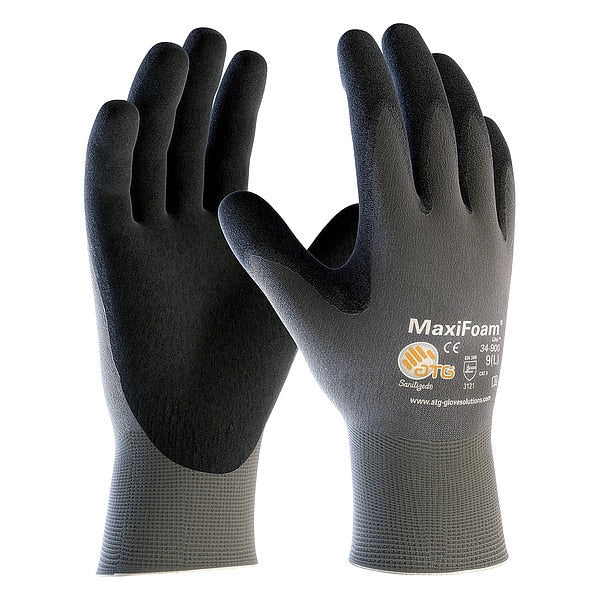 Foam Nitrile Coated Gloves, Palm Coverage, Black/Gray, XS, 12PK