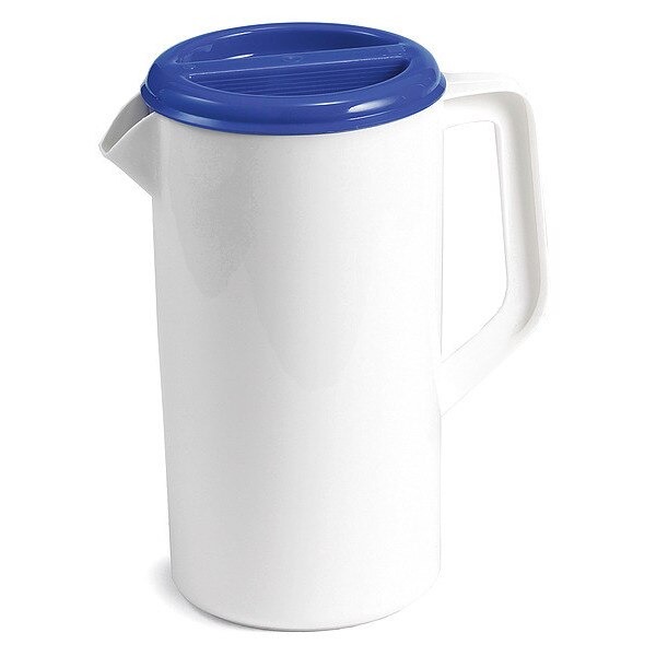 Plst Pitcher, Wht, 3-Way Sanitary Blue Lid