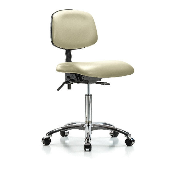Chair, Vinyl, Med Bench, Chrome Casters, Wht