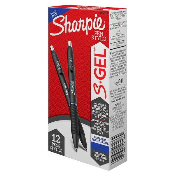 S-Gel Pen, Medium 0.7mm, Blue, PK12