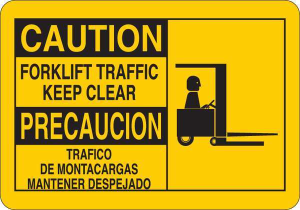 Caution Sign, 10 in Height, 14 in Width, Plastic, English, Spanish
