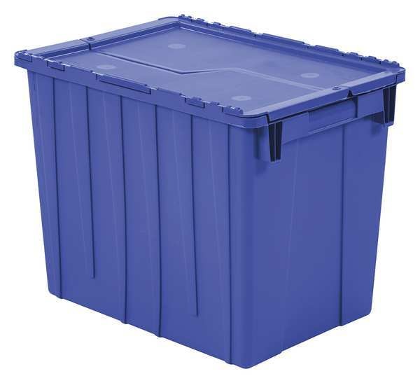 Blue Attached Lid Container, Plastic, Metal Hinge