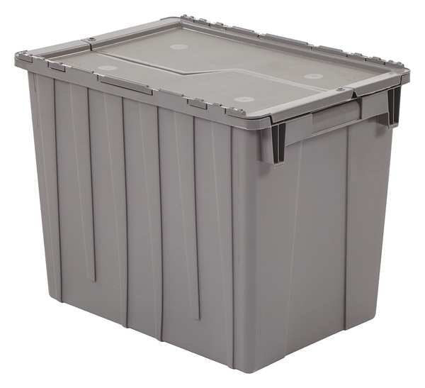 Gray Attached Lid Container, Plastic, Metal Hinge