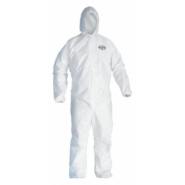 Hooded Disposable Coveralls, M, 25 PK, White, Microporous Film Laminate, Zipper
