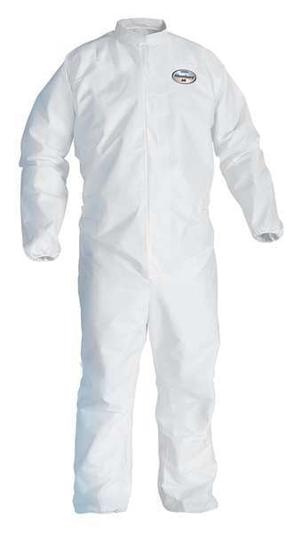 Disposable Coveralls, L, 25 PK, White, Microporous Film Laminate, zipper