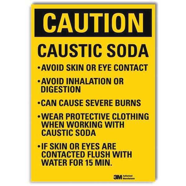 Safety Sign, Caustic Soda Avoid, 7in.W