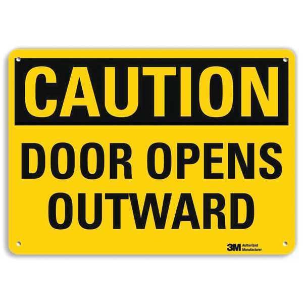 Safety Sign, Door Opens Outward, 7in.H