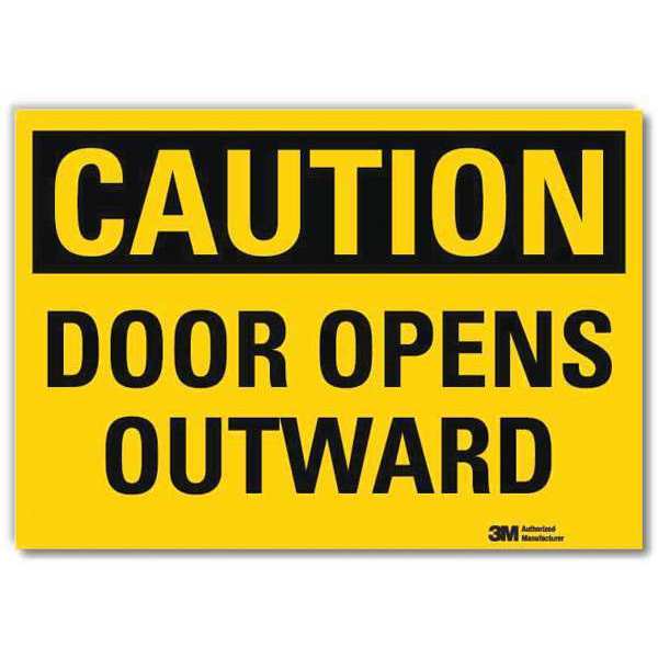 Safety Sign, Door Opens Outward, 5in.H