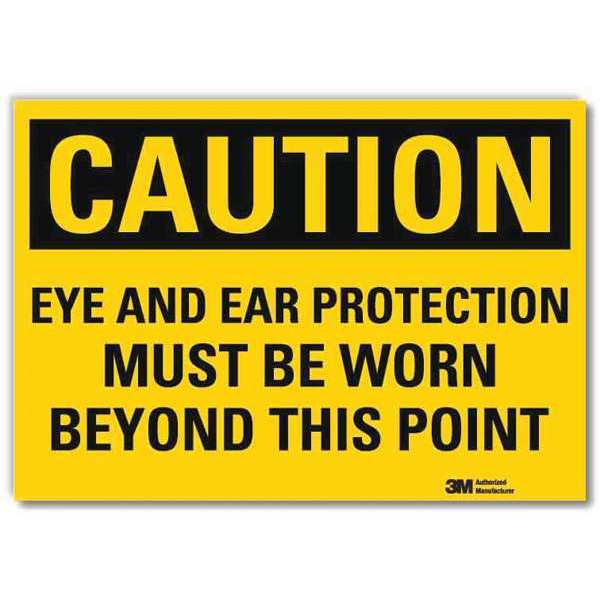 Safety Sign, Eye Ear Prtctn Worn, 14in.W