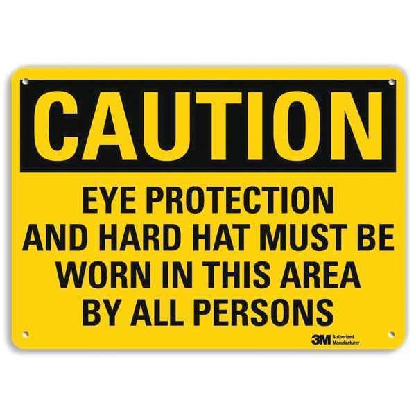Safety Sign, Eye Protection Hard Hat, 7inH