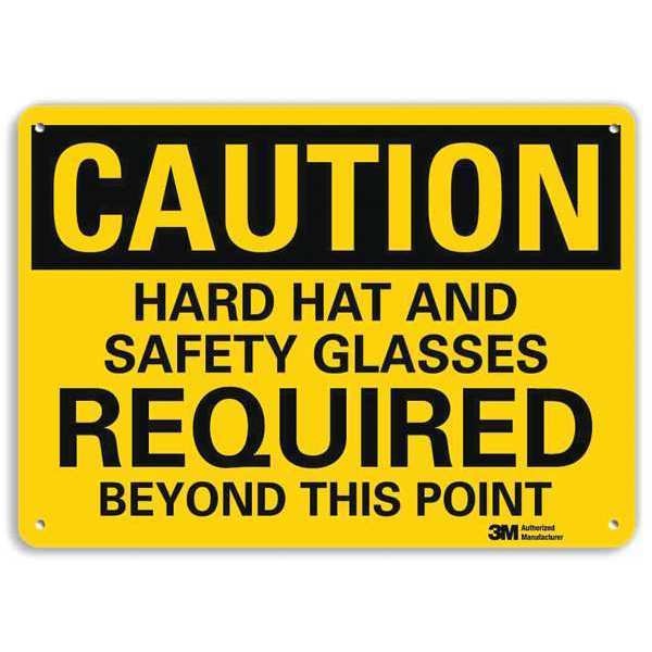 Safety Sign, Hard Hat Safety Glasses, 7inH
