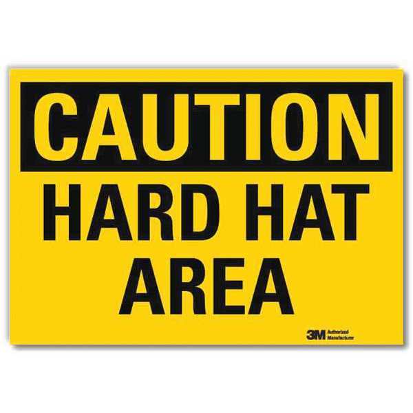 Safety Sign, Hard Hat Area, 5in.H