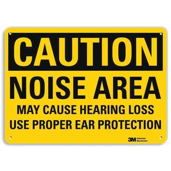 Safety Sign, Noise Area, Black/Yellow, 7inH