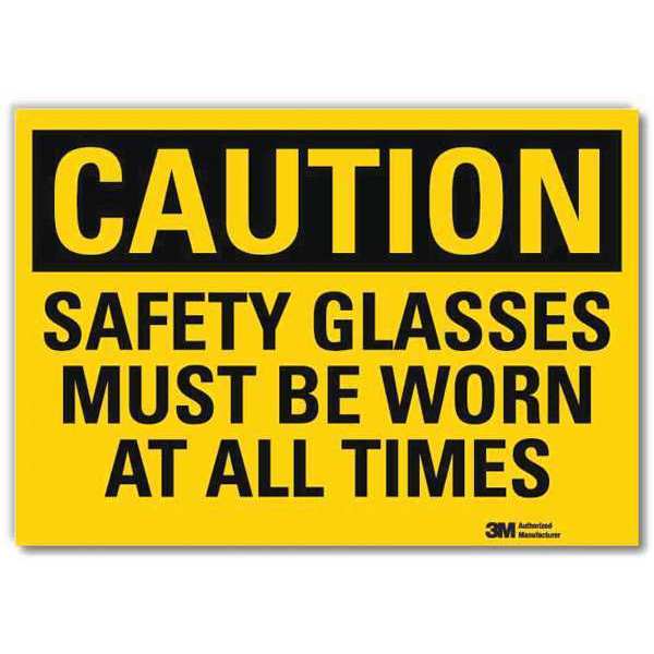 Safety Sign, Safety Glasses, Caution, 14inW