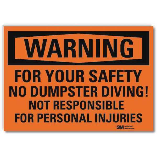 Warning Sign, No Dumpster Diving, 10 in. W