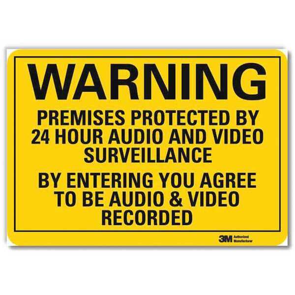 Warning Sign, Security, Black/Yellow, 10inW