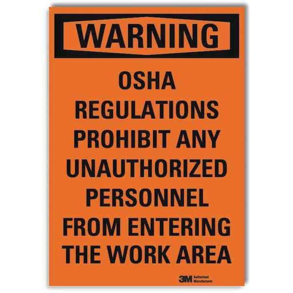 Warning Sign, Black/Orange, Text, 7 in. W