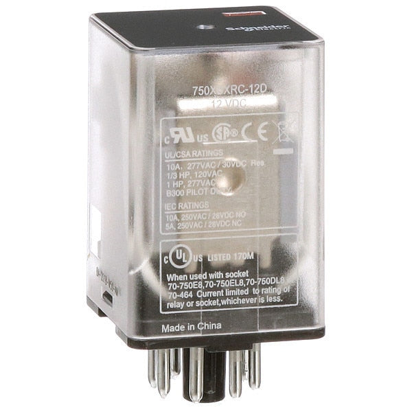 General Purpose Relay, 12V DC Coil Volts, Octal, 8 Pin, DPDT