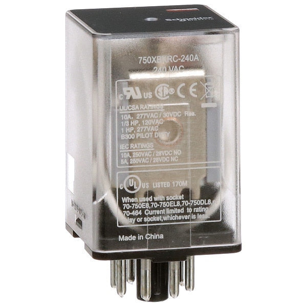General Purpose Relay, 240V AC Coil Volts, Octal, 8 Pin, DPDT