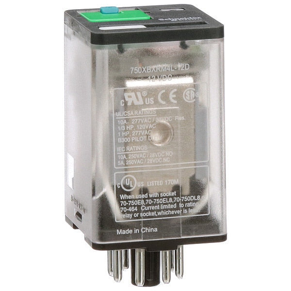 General Purpose Relay, 12V DC Coil Volts, Octal, 8 Pin, DPDT