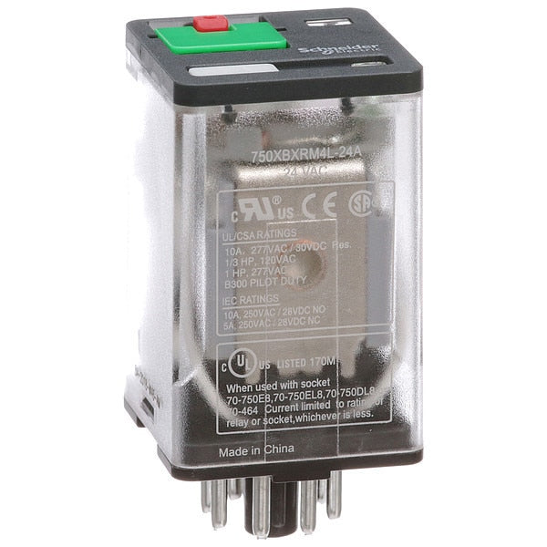 General Purpose Relay, 24V AC Coil Volts, Octal, 8 Pin, DPDT