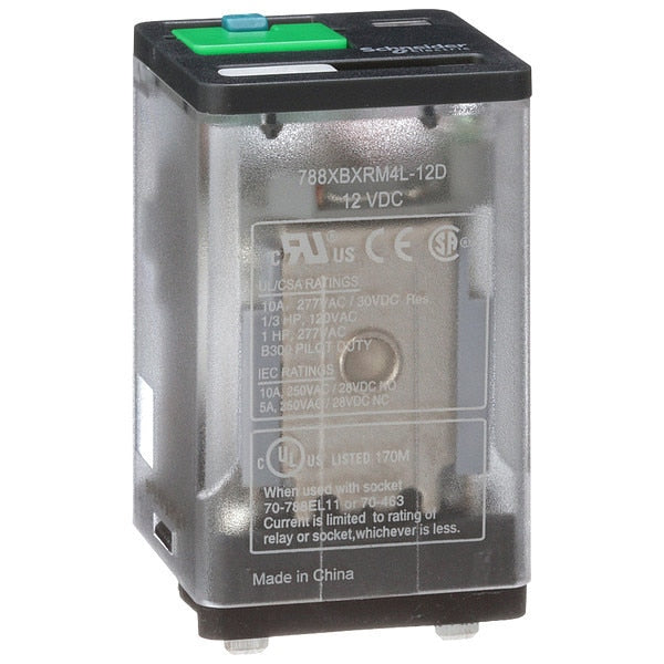 General Purpose Relay, 12V DC Coil Volts, Square, 8 Pin, DPDT