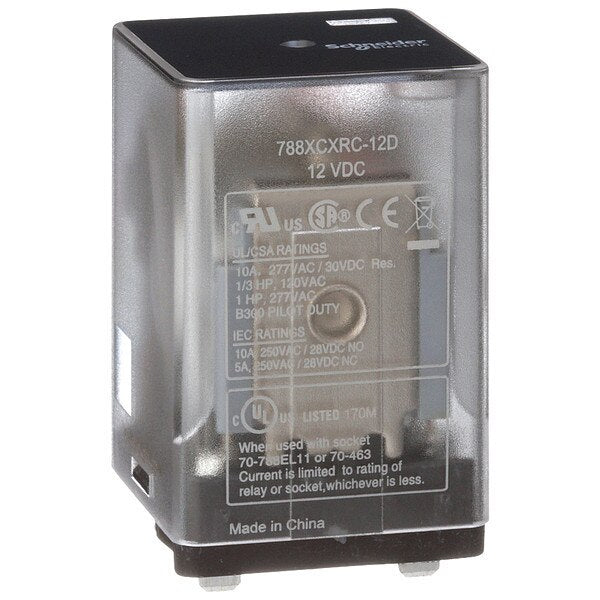 General Purpose Relay, 12V DC Coil Volts, Square, 11 Pin, 3PDT