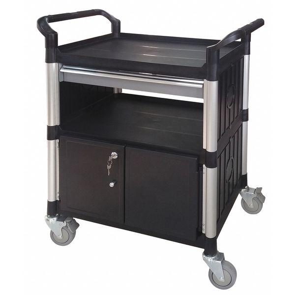 Fiber Glass/Polypropylene Enclosed Service Cart, 3 Shelves, 400 lb