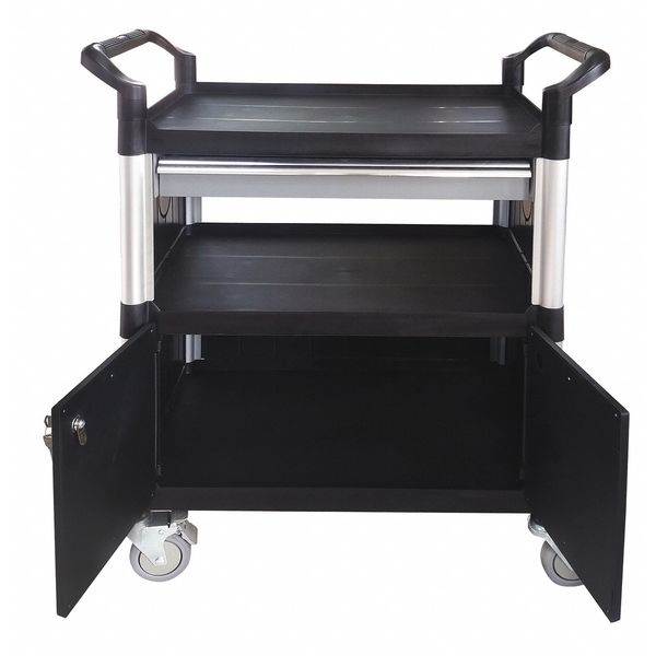 Fiber Glass/Polypropylene Enclosed Service Cart, 3 Shelves, 400 lb