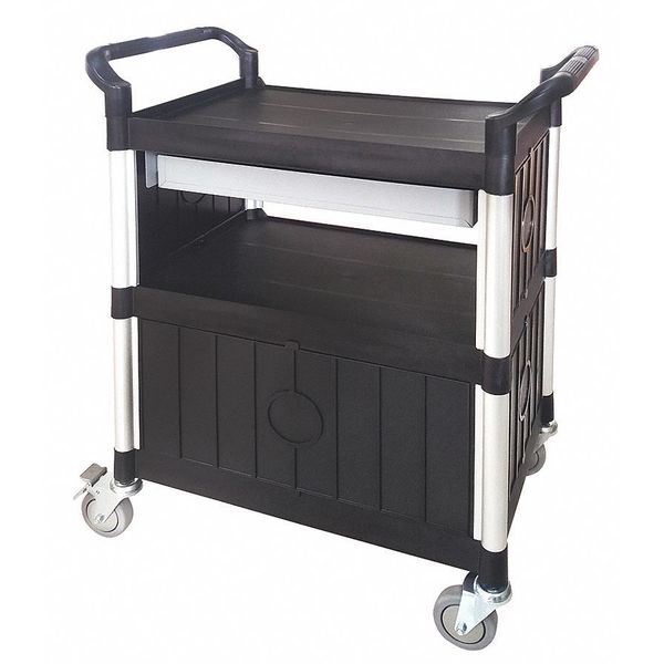 Fiber Glass/Polypropylene Enclosed Service Cart, 3 Shelves, 400 lb