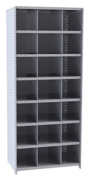 Steel Starter Pigeonhole Bin Unit, 18 in D x 87 in H x 36 in W, 8 Shelves, Gray