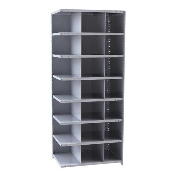 Steel Add-On Pigeonhole Bin Unit, 12 in D x 87 in H x 36 in W, 8 Shelves, Gray