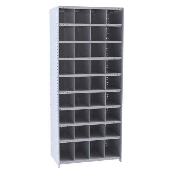 Steel Starter Pigeonhole Bin Unit, 12 in D x 87 in H x 36 in W, 10 Shelves, Gray