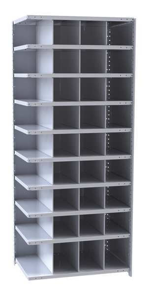 Steel Add-On Pigeonhole Bin Unit, 24 in D x 87 in H x 36 in W, 10 Shelves, Gray