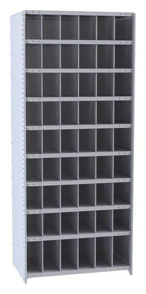 Steel Starter Pigeonhole Bin Unit, 12 in D x 87 in H x 36 in W, 10 Shelves, Gray
