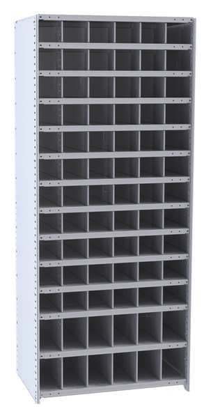 Steel Starter Pigeonhole Bin Unit, 12 in D x 87 in H x 36 in W, 14 Shelves, Gray