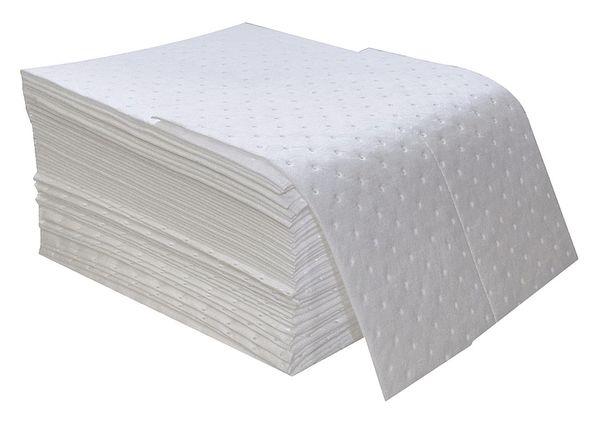 Sorbents, 16 gal/pk, 0.16 gal/pad, Oil Absorbed, White, Polypropylene