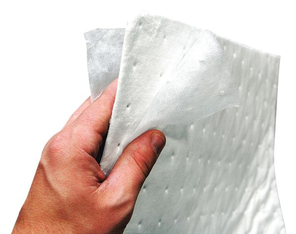 Sorbents, 28 gal/pk, 0.28 gal/pad, Oil Absorbed, White, Polypropylene, 100 PK