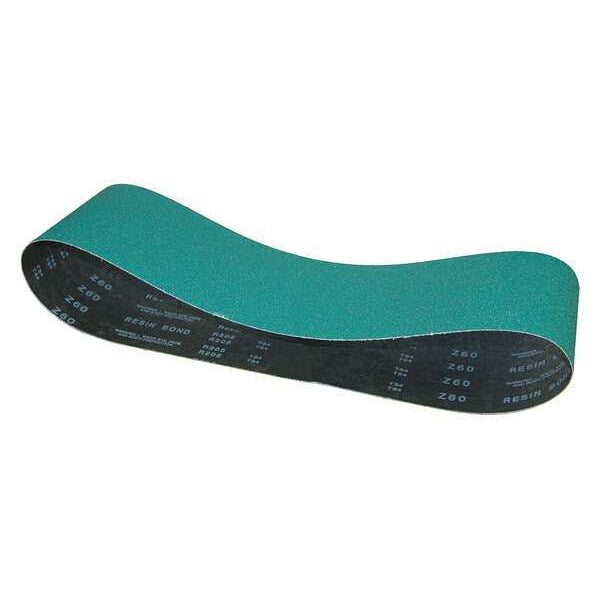 Sanding Belt, Coated, 1/2 in W, 24 in L, 80 Grit, Medium, Zirconia Alumina, Predator, Blue/Green